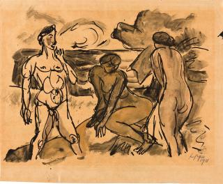 Hermann Max Pechstein - Recto: Badende am Strand – Verso: Paar im Café.