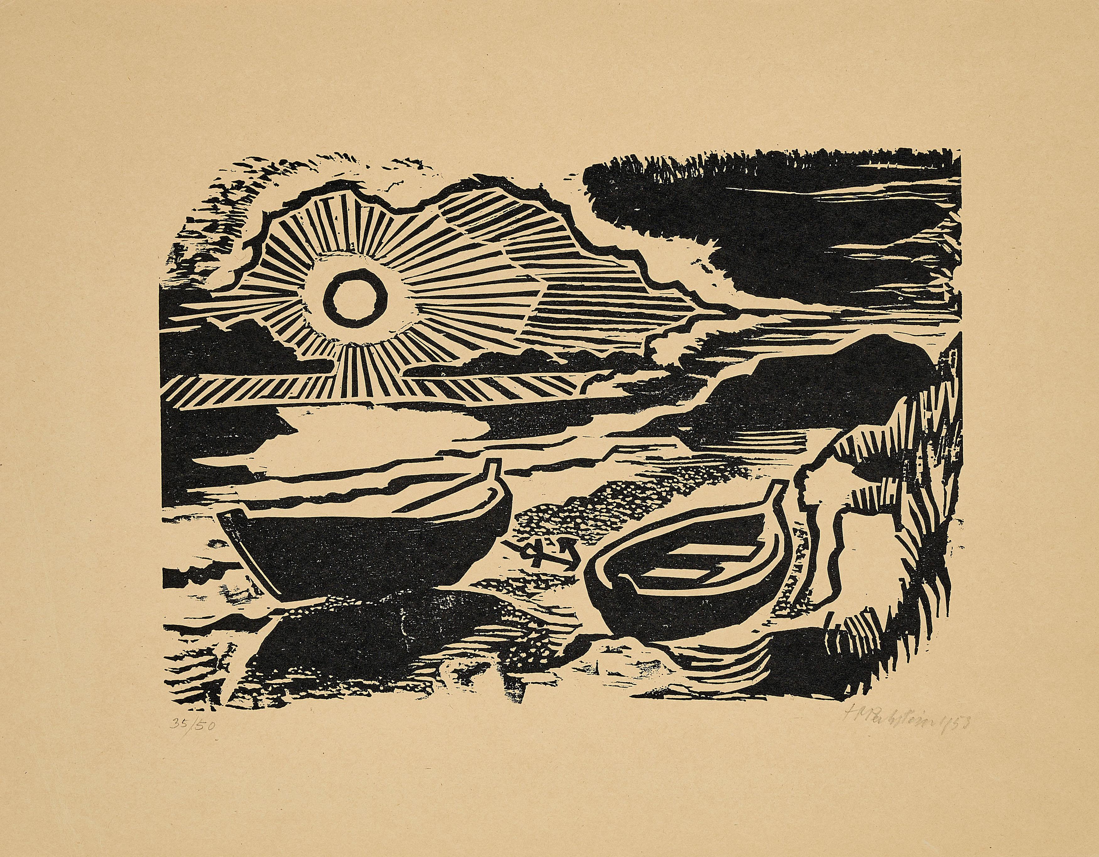 Hermann Max Pechstein - Untergehende Sonne (Ostseestrand) (Aus: Boettcher-Mappe).