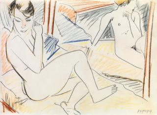 Hermann Max Pechstein - Weiblicher Akt vor einem Spiegel