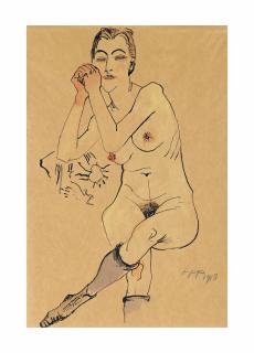 Hermann Max Pechstein - Zittend Naakt