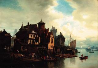 Hermann Meyerheim - A harbor village