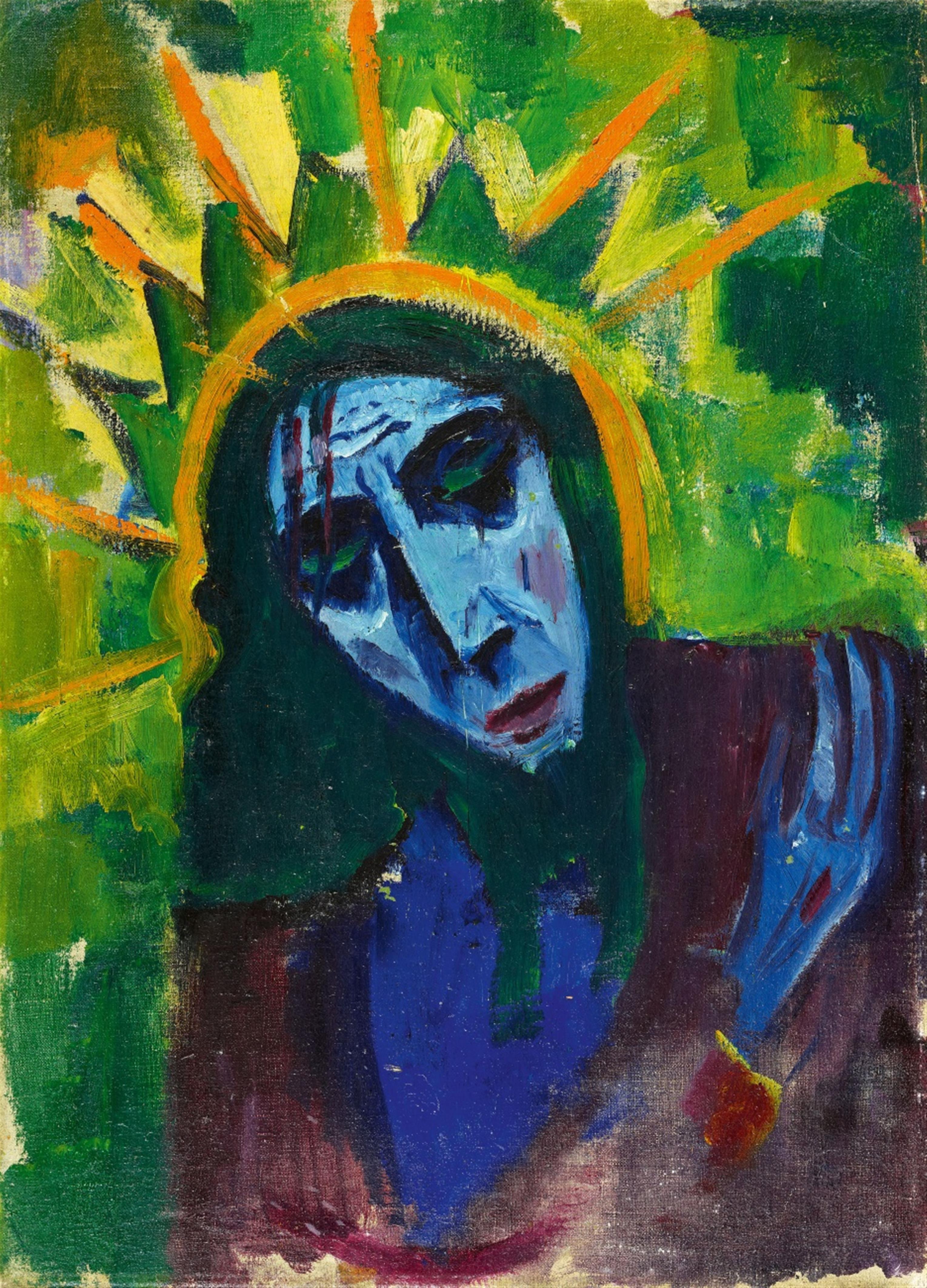 Hermann Stenner - Christuskopf. Verso Damenbildnis (Studie in Blau)