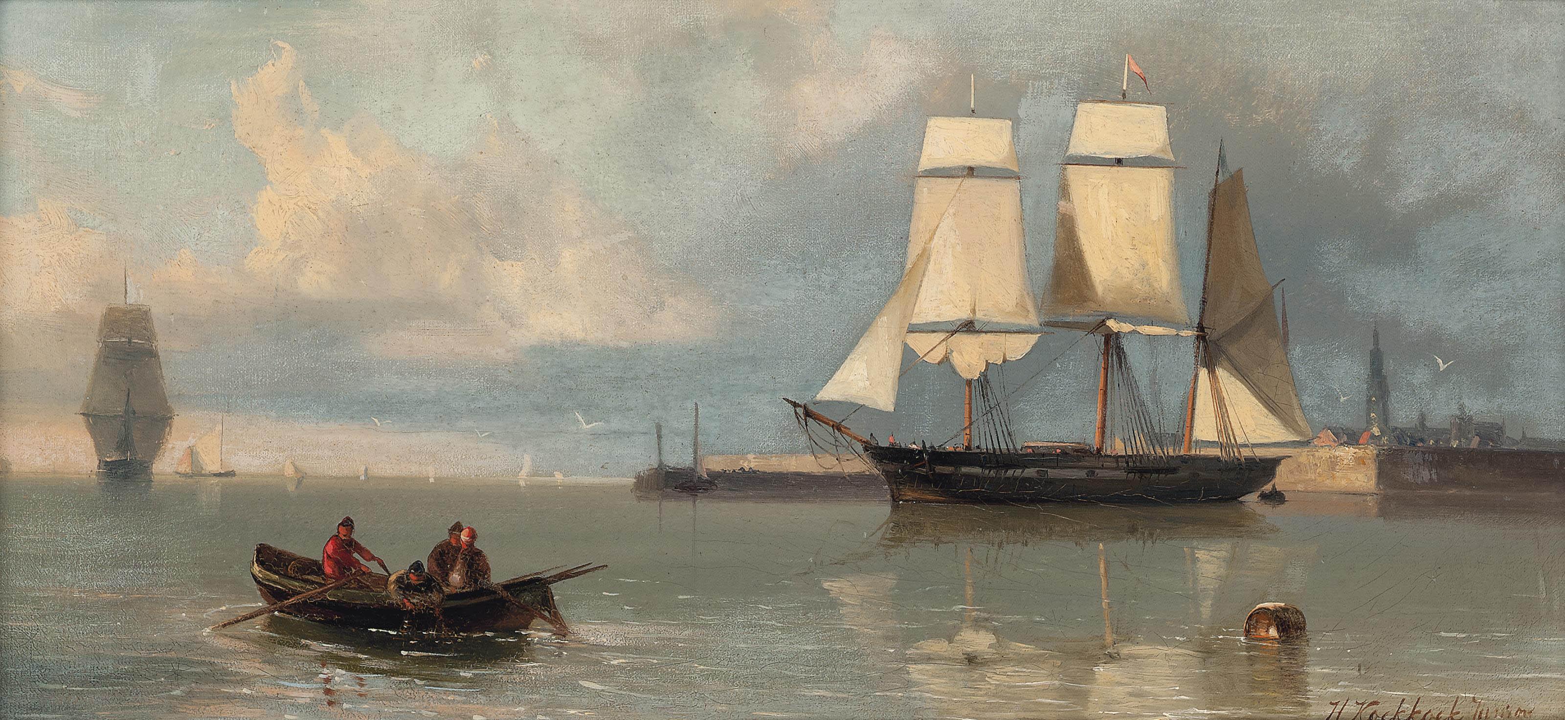 Hermanus Koekkoek Jnr. - Fishing Before The Harbour Walls