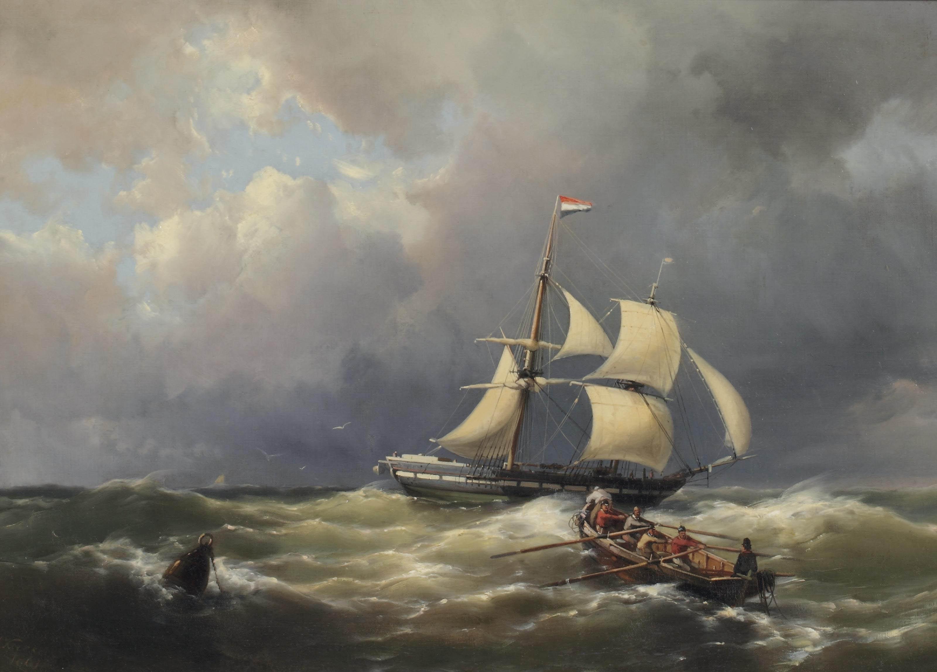 Hermanus Koekkoek Jun. - A schooner in a choppy sea