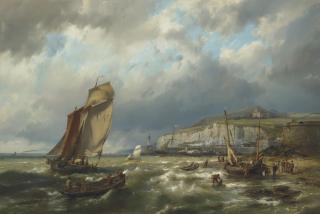 Hermanus Koekkoek, Junior - Sailing vessels and a cross channel packet off Newhaven