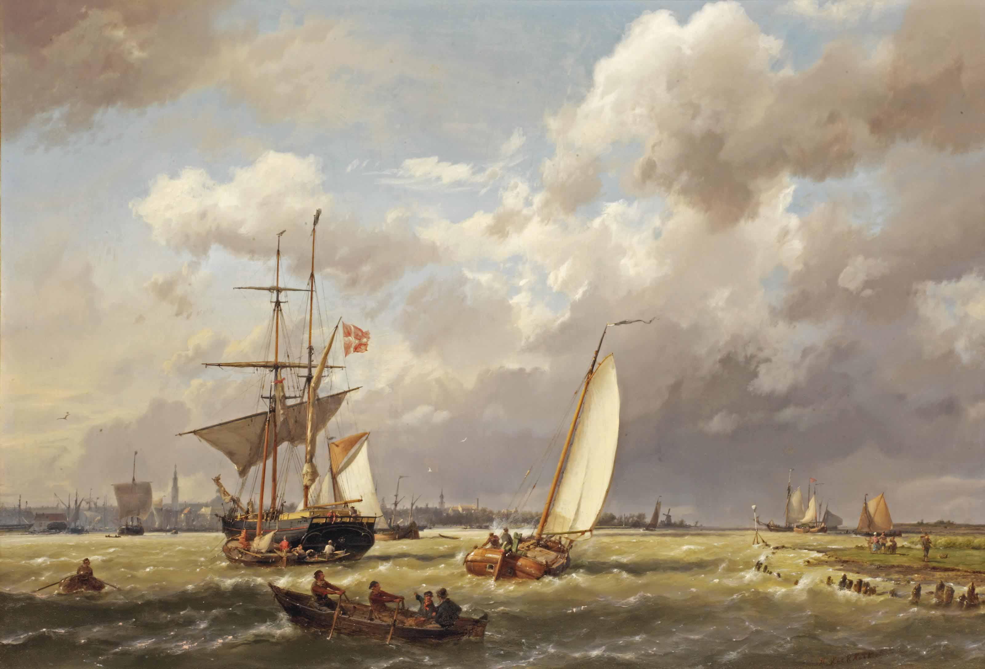 Hermanus Koekkoek Sen. - A Danish Merchant On The Ij Before Amsterdam