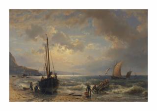 Hermanus Koekkoek Sen. - Activities along the coast at sunset