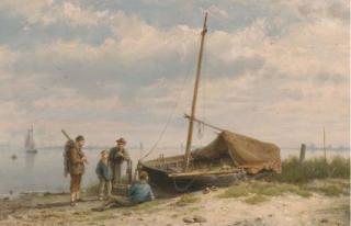 Hermanus Koekkoek Sen. - Fishermen along a shoreline