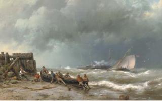 Hermanus Koekkoek Sen. - Pulling the boat ashore