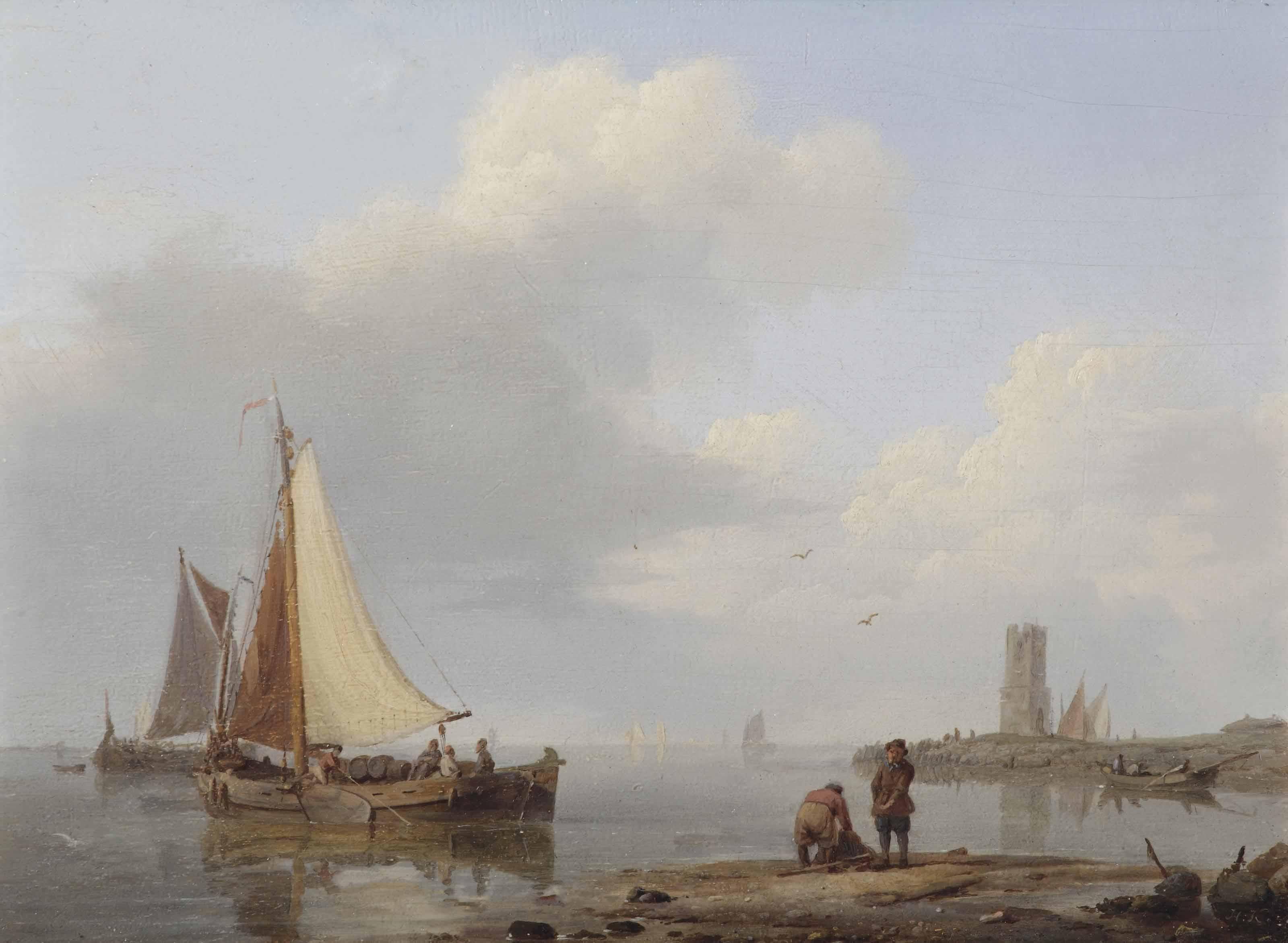 Hermanus Koekkoek Sen. - Shipping In An Estuary