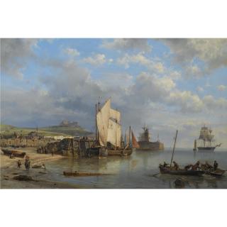 Hermanus Koekkoek Snr. - Dutch A Harbour Scene At Low Tide