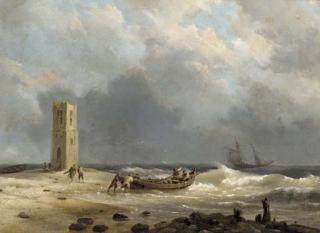 Hermanus Koekkoek Snr - On a stormy shore