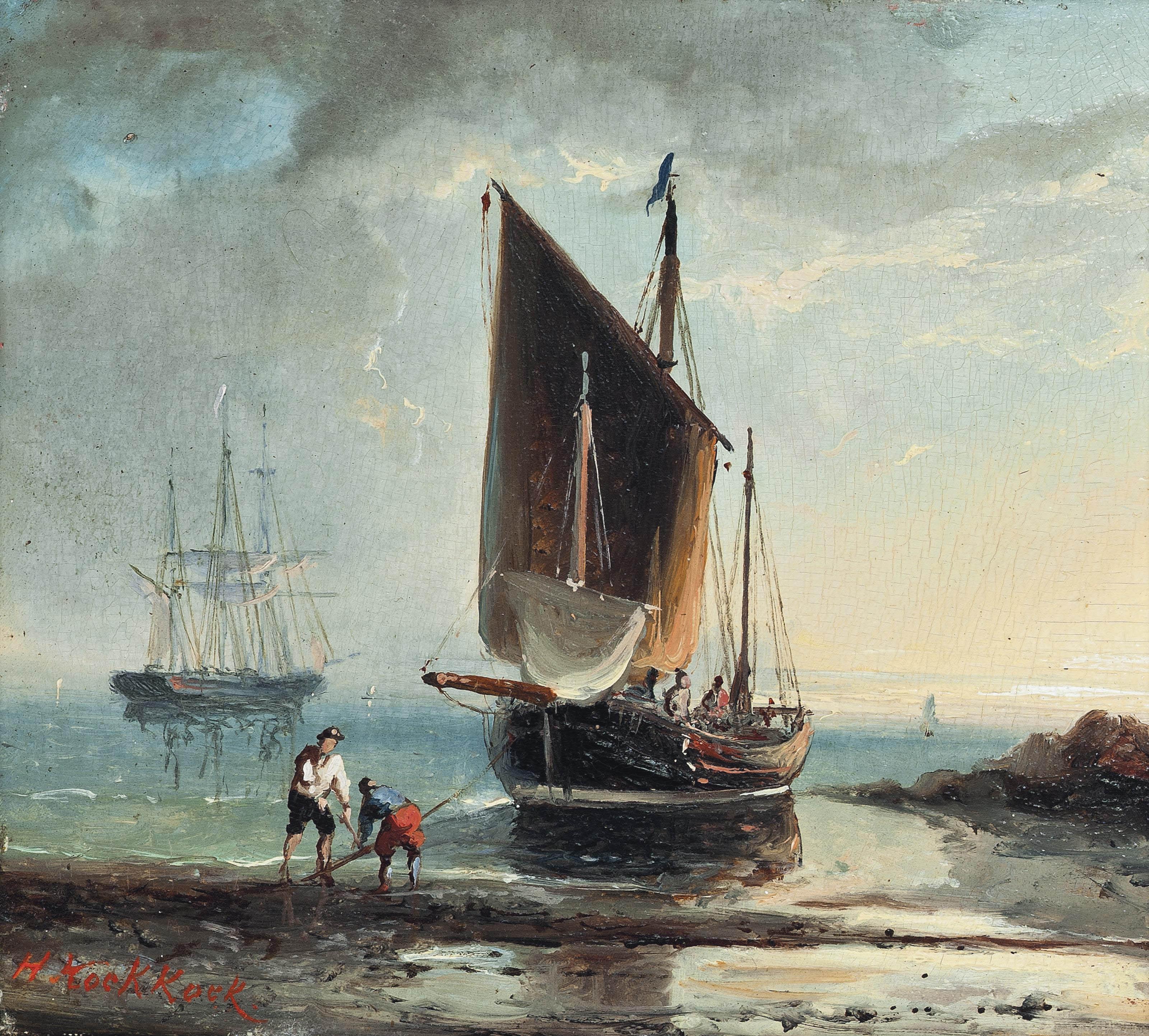 Hermanus Koekkoek - Fishermen On The Shore