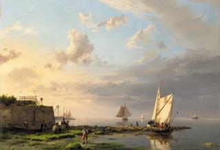 Hermanus Koekkoek - Mending Nets by the Shore