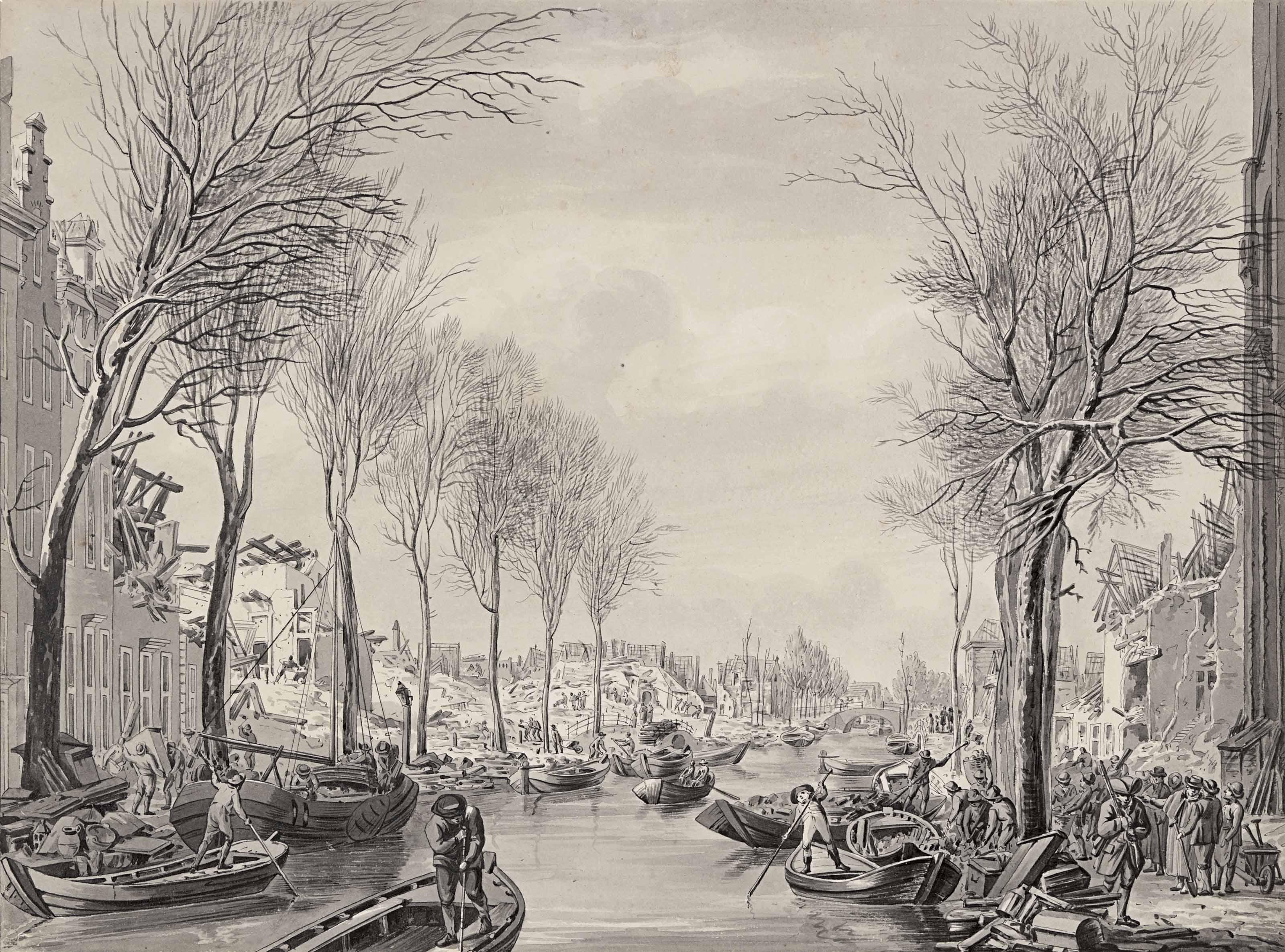 Hermanus Numan - The ruins at the Steenschuur, Leiden, after the gunpowder disaster of 12 January 1807