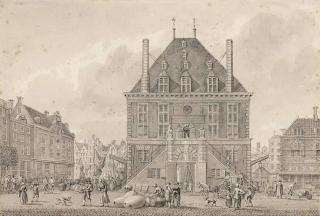 Hermanus Petrus Schouten - A view of the Waag on the Dam, Amsterdam