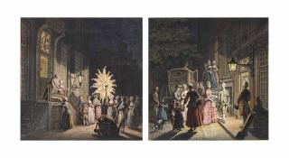 Hermanus Petrus Schouten - Revellers Visiting A House With A Twelfth Night Lantern; And Elegant Figures Arriving At A Ball