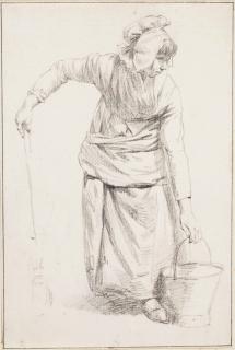 Hermanus van Brussel - A Servant Girl With A Bucket (Recto); A Further Study Of The Girl\'S Head And Arm (Verso)