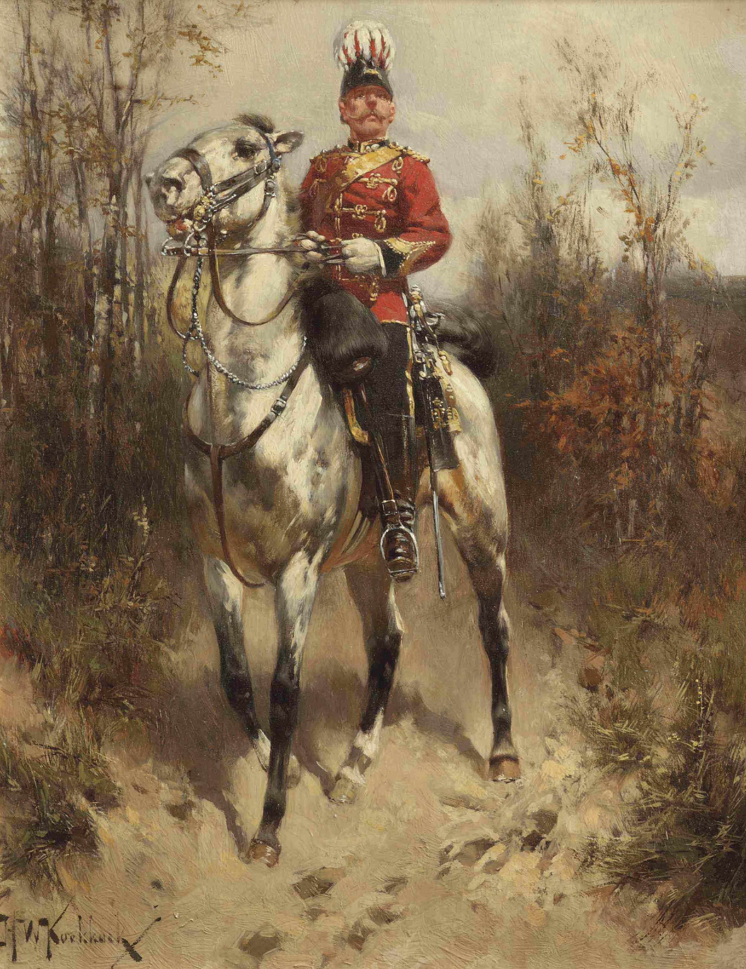 Hermanus Willem Koekkoek - A British hussar general on horseback