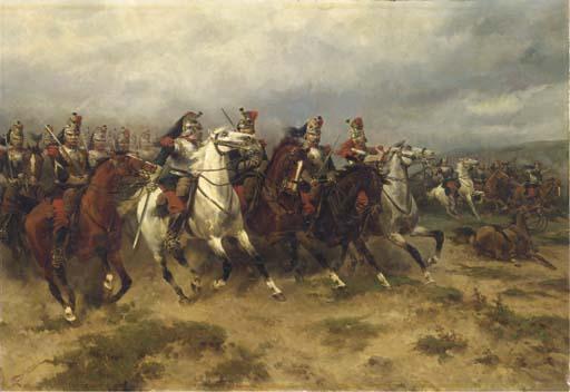 Hermanus Willem Koekkoek - A courageous incursion: French Cuirassiers charging
