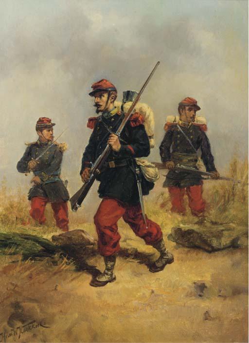 Hermanus Willem Koekkoek - French infanterists on reconnaissance