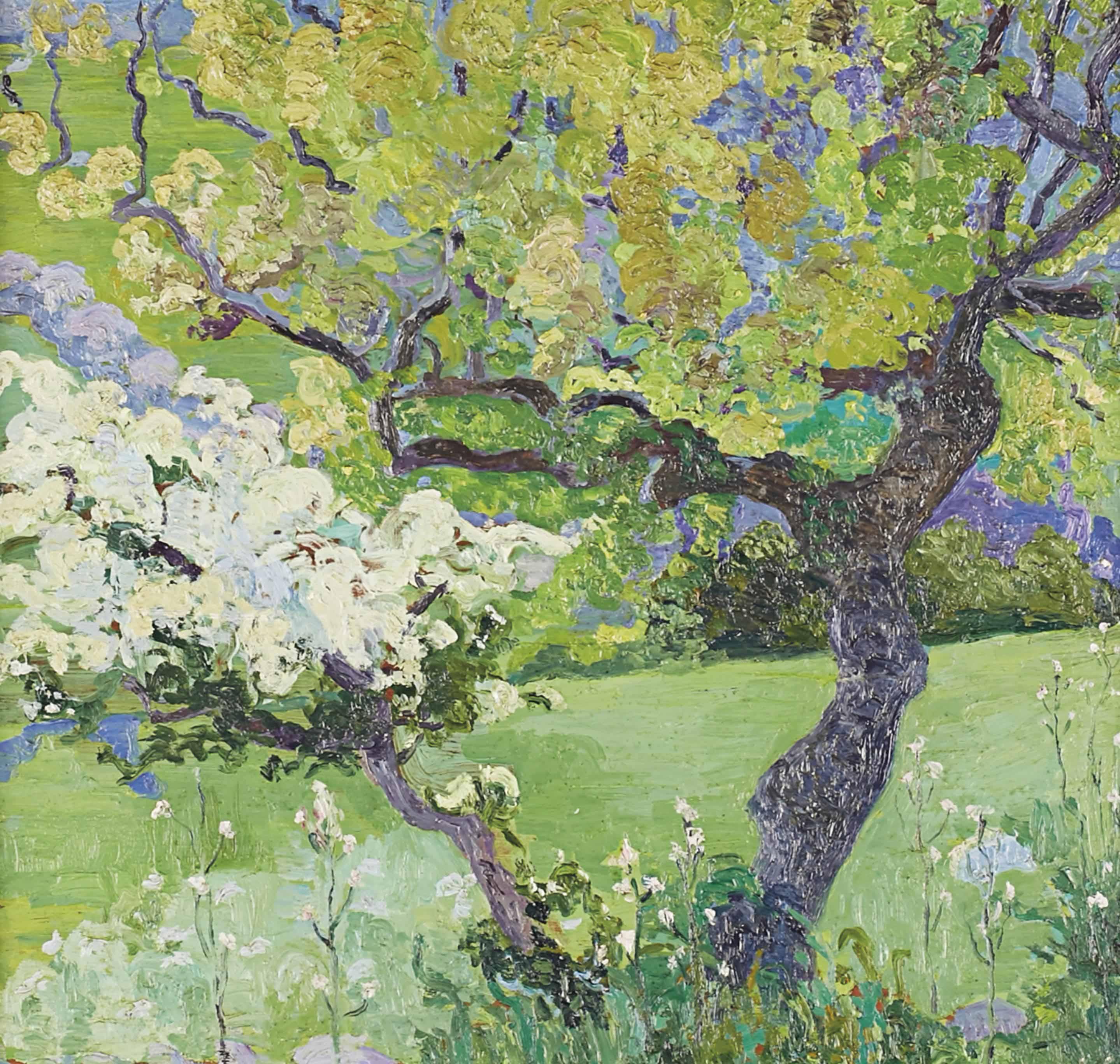 Hermenegildo Anglada Camarasa - Arboles floridos en prado verde