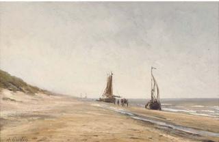 Herminie Henriette Gudin - Fishing Boats At Low Tide