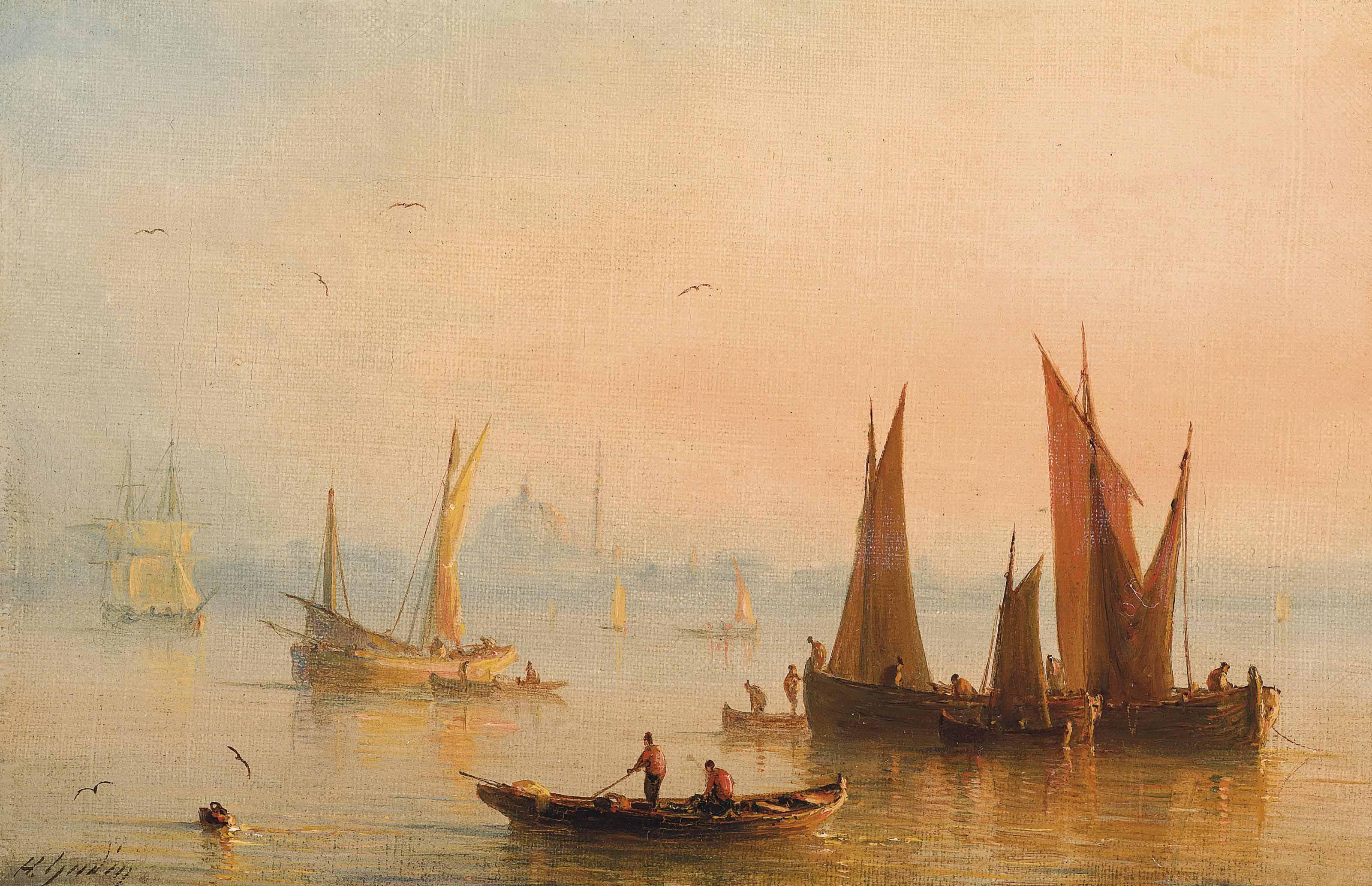 Herminie Henriette Gudin - Vessels on the Bosphorus, Hagia Sophia Mosque beyond