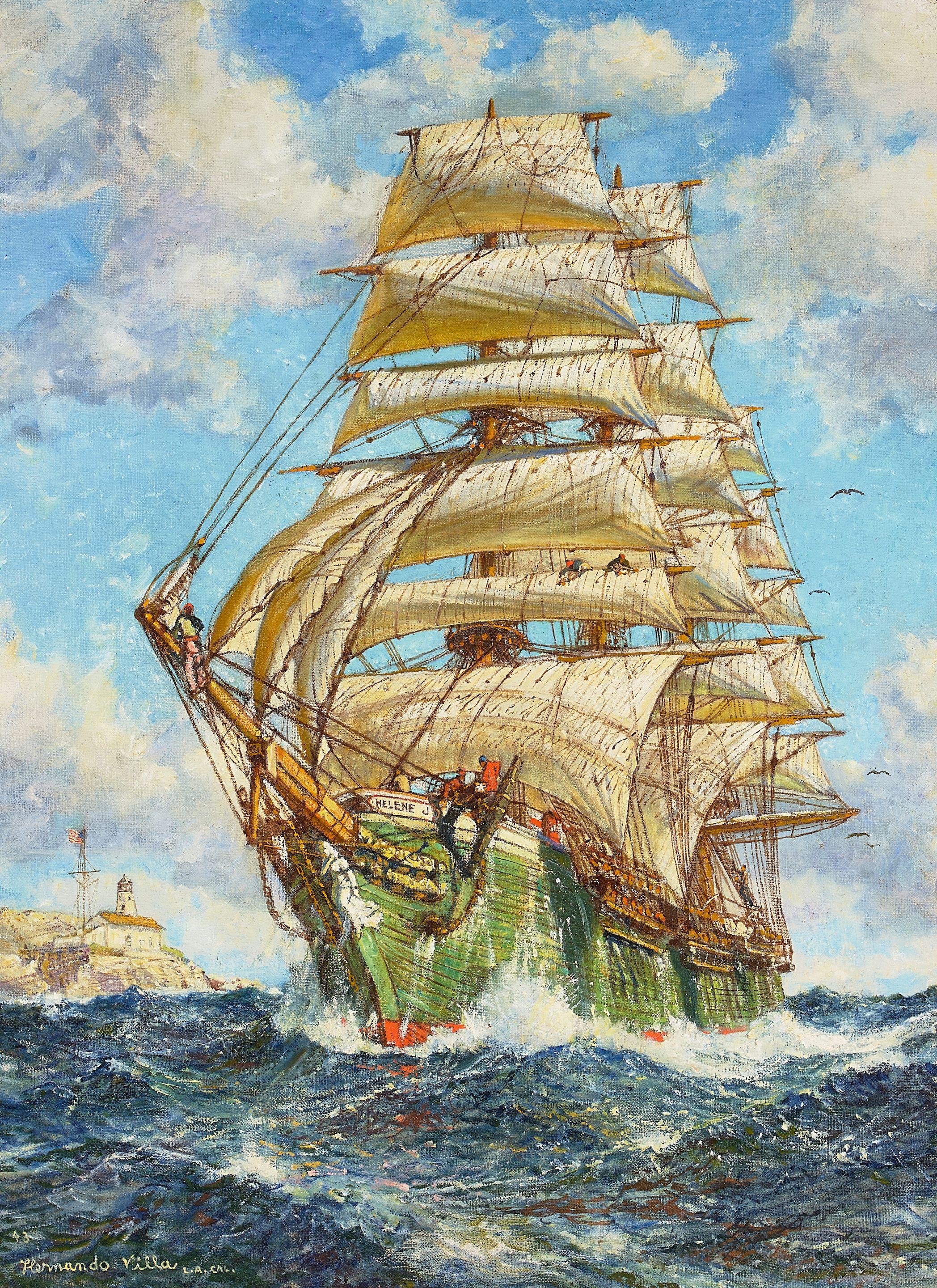 Hernando Gonzallo Villa - The Helene J at Sea 24 x 18 in. framed 30 1/2 x 24 1/2 in.