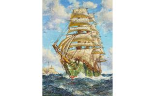 Hernando Gonzallo Villa - The Helene J at Sea 24 x 18 in. framed 30 1/2 x 24 1/2 in.