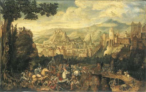 Herri Met De Bles - A landscape with the conversion of Saint Paul on the road to Damascus