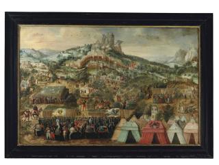Herri met de Bles - A siege at Thérouanne, with an army led by Charles V encamped below the city
