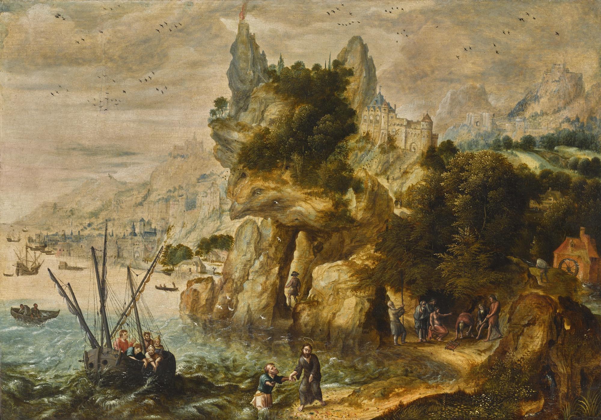 Herri Met De Bles - Extensive Coastal Landscape With The Calling Of Saint Peter