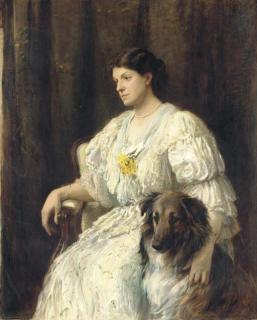 Heywood Hardy - Portrait of A Lady With Her Collie, Seated, Three-Quarter Length