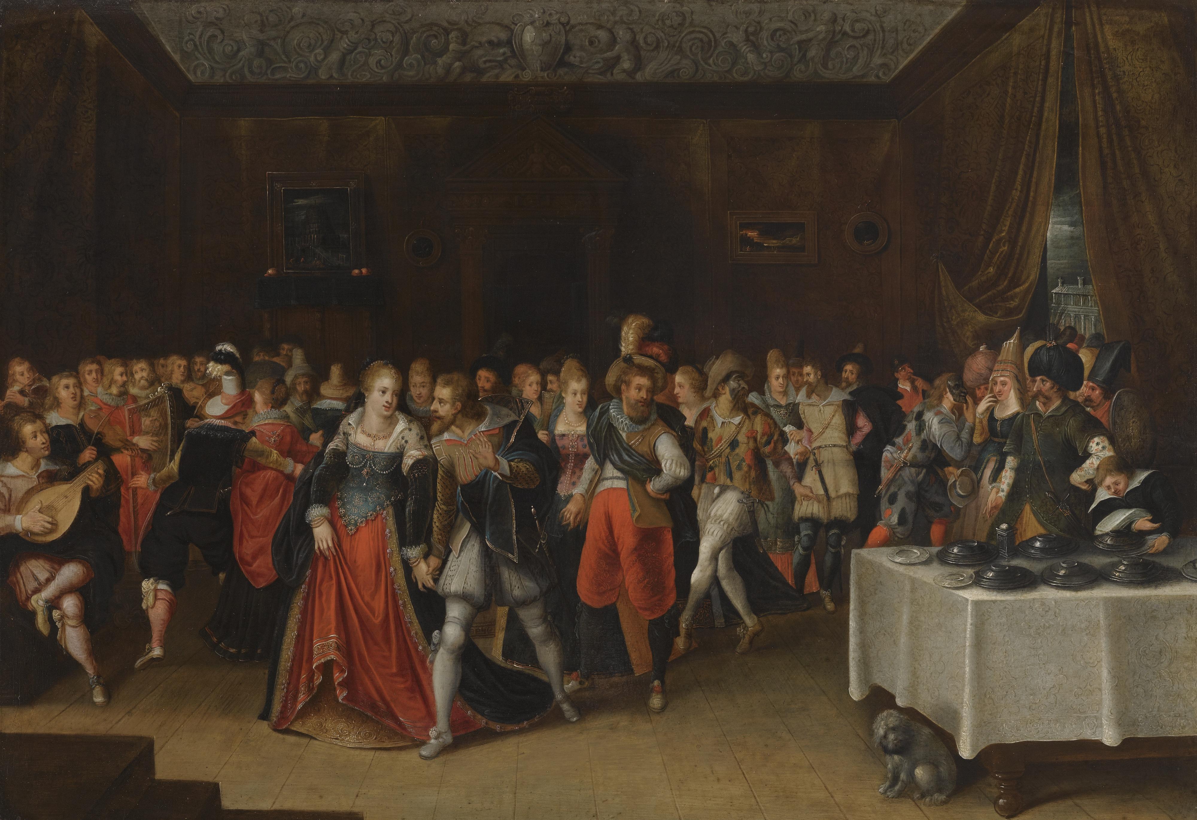 Hieronymous Francken Ii - An Interior Scene With Elegant Figures At A Wedding