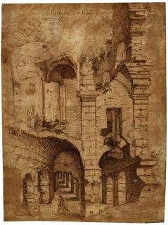 Hieronymus Cock - A Man Walking Inside The Ruins Of The Colosseum