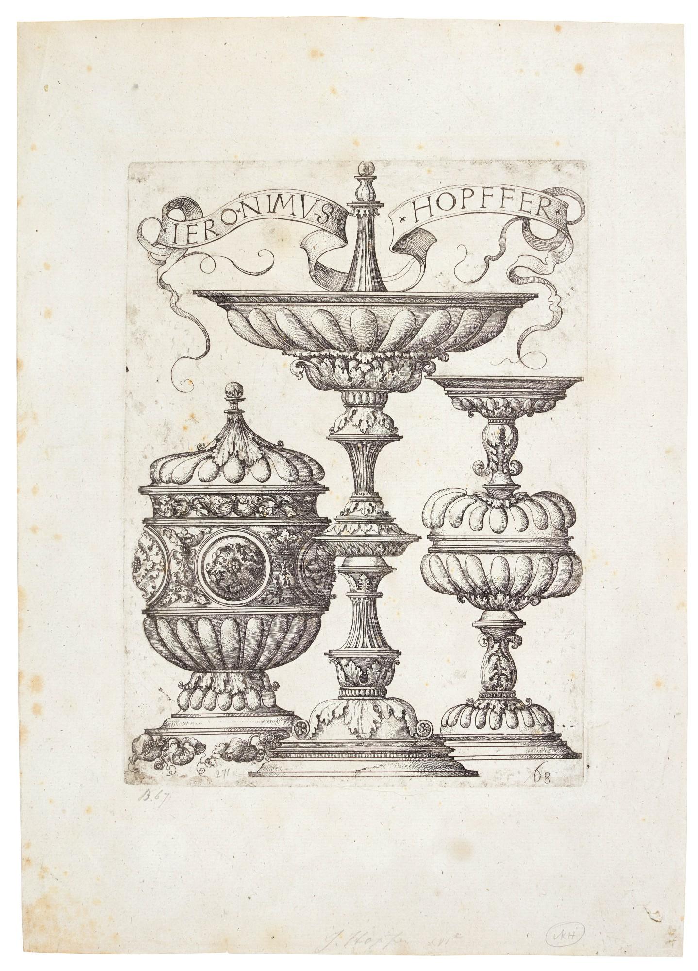 Hieronymus Hopfer - The Three Goblets (after Albrecht Altdorfer) (Hollstein 72)