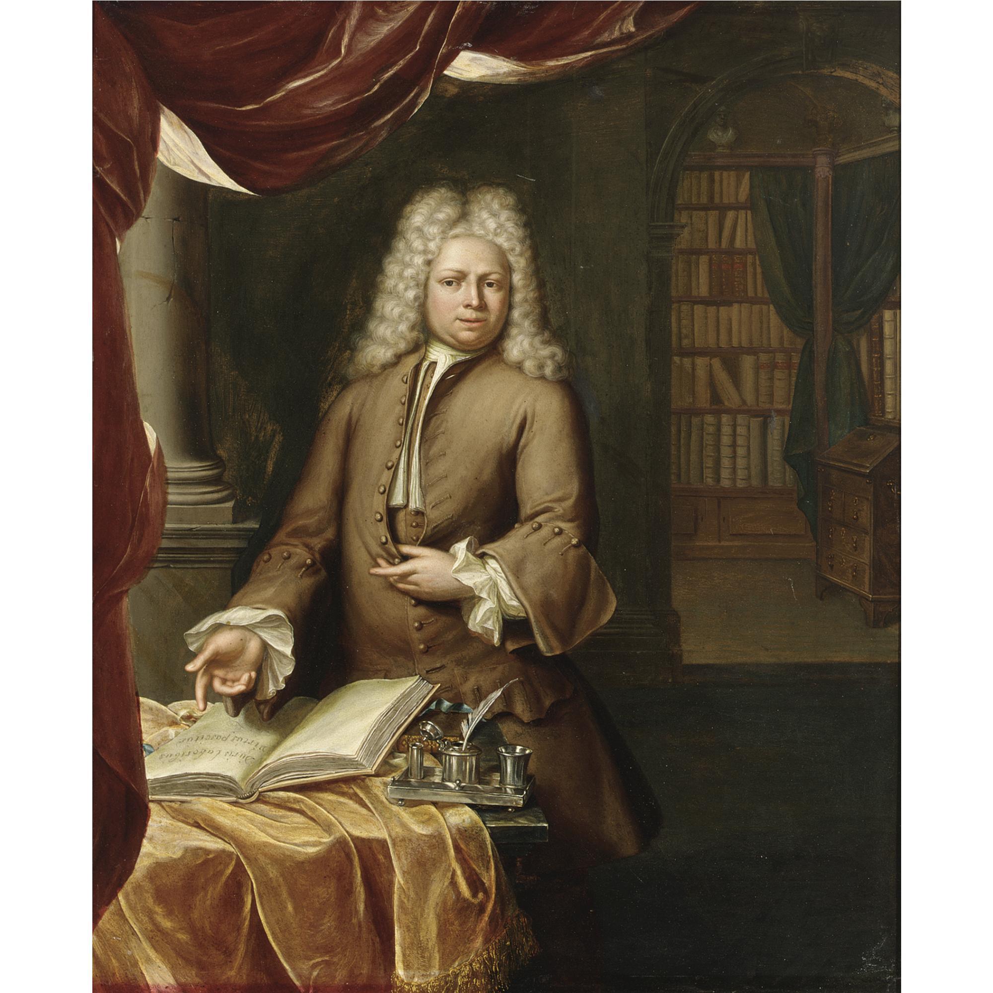 Hieronymus van der Mij - Portrait Of A Gentleman, Three-Quarter Length, In His Study