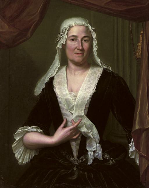 Hieronymus van der Mij - Portrait of a lady, half-length, in a dark green velvet dress and white chemise, wearing a white headdress