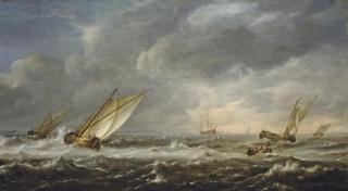 Hieronymus Van Diest - Fishing Boats In Choppy Seas Off The Coast