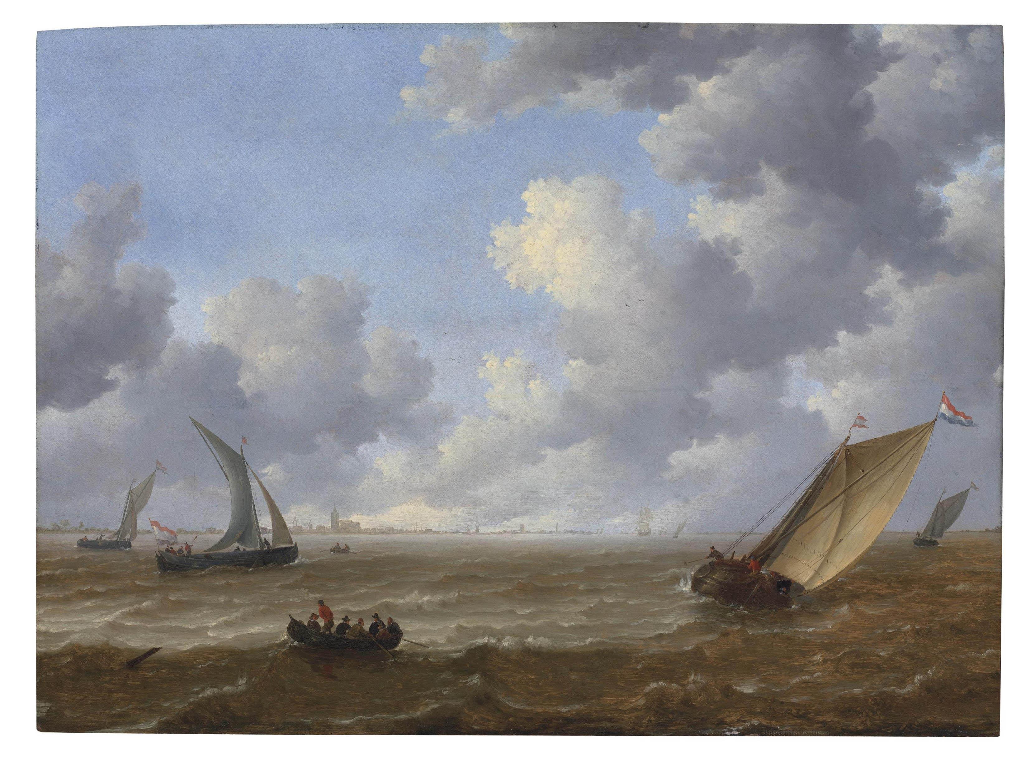 Hieronymus van Diest - Wijdschips tacking offshore in a stiff breeze