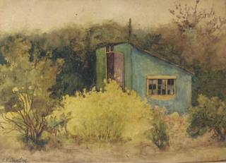 Hilda Carline - A small house in a landscape; The Stream