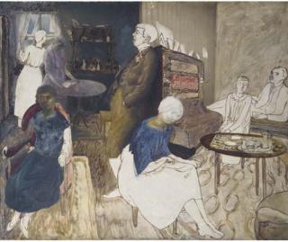 Hilda Carline - Hilda, Gilbert and friends in the living room