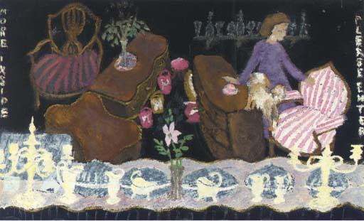 Hilda Carline - Study for a wartime blind for an antique shop, Westminster; Child resting by water; The Judgement of Paris; Tree study; and the Fountain in Luxembourg Gardens by Annie Carline.