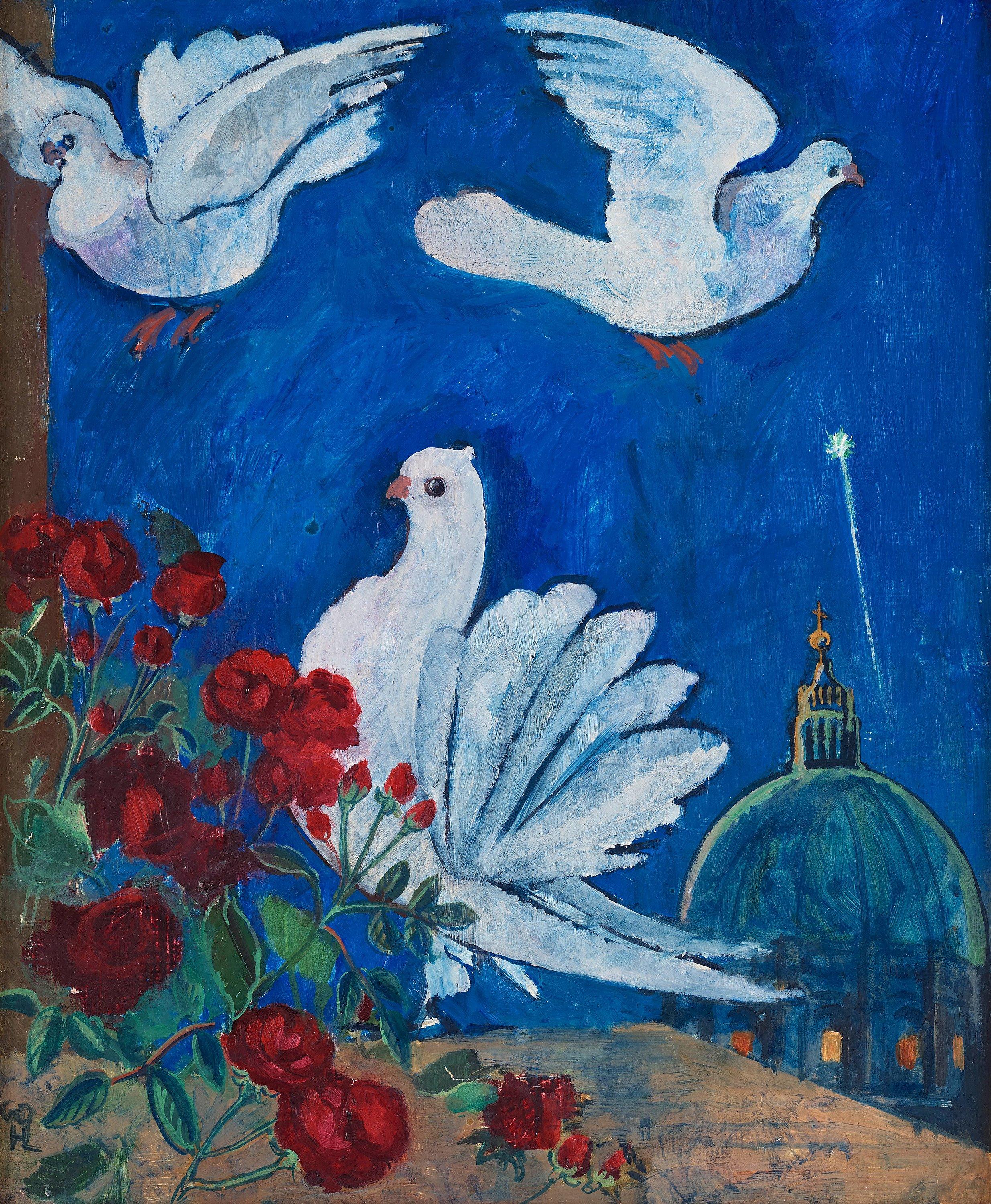 Hilding Linnqvist - Doves and roses.