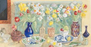 Hilding Linnqvist - Still life with flowers and vases.