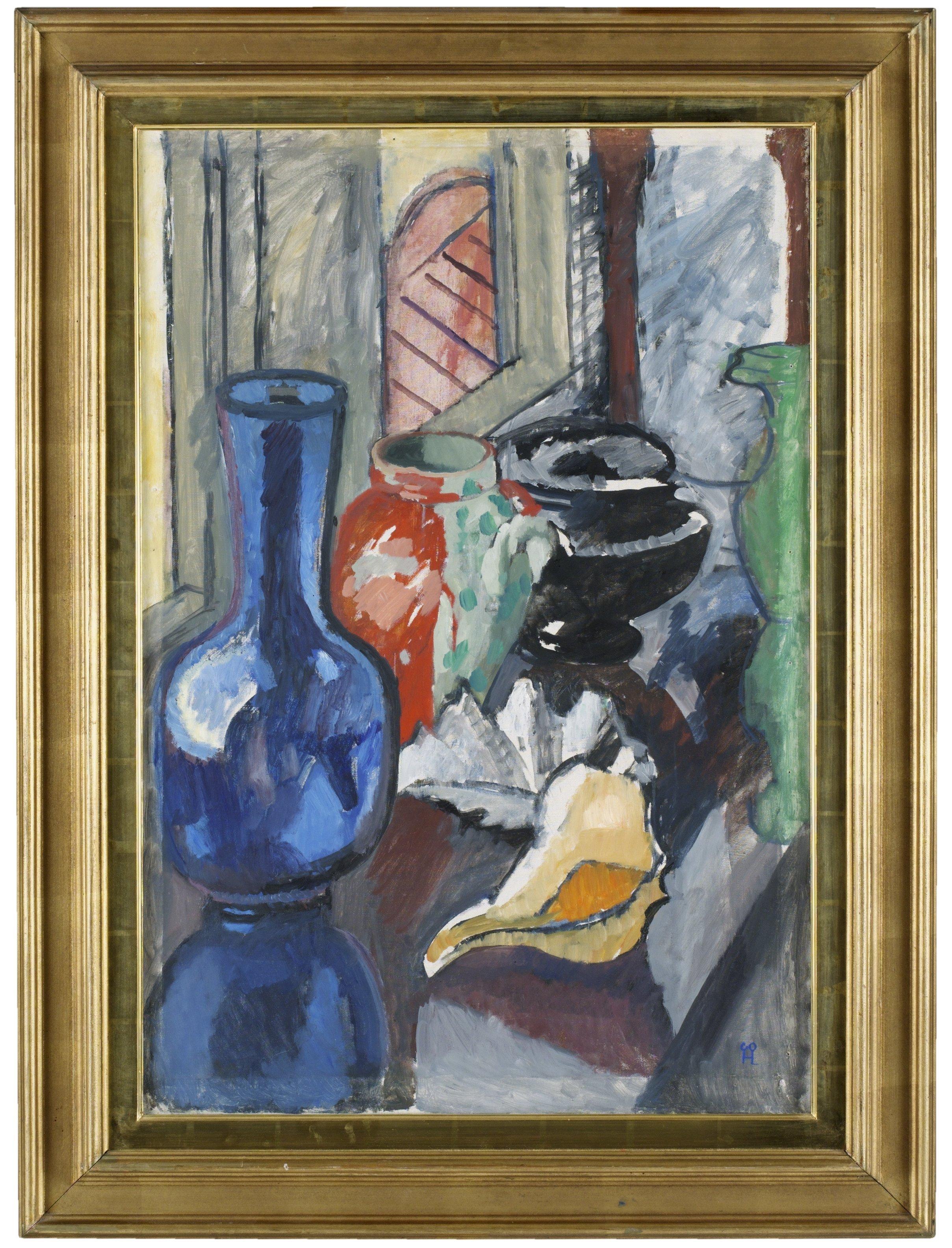 Hilding Linnqvist - Stilleben med vaser och snäcka