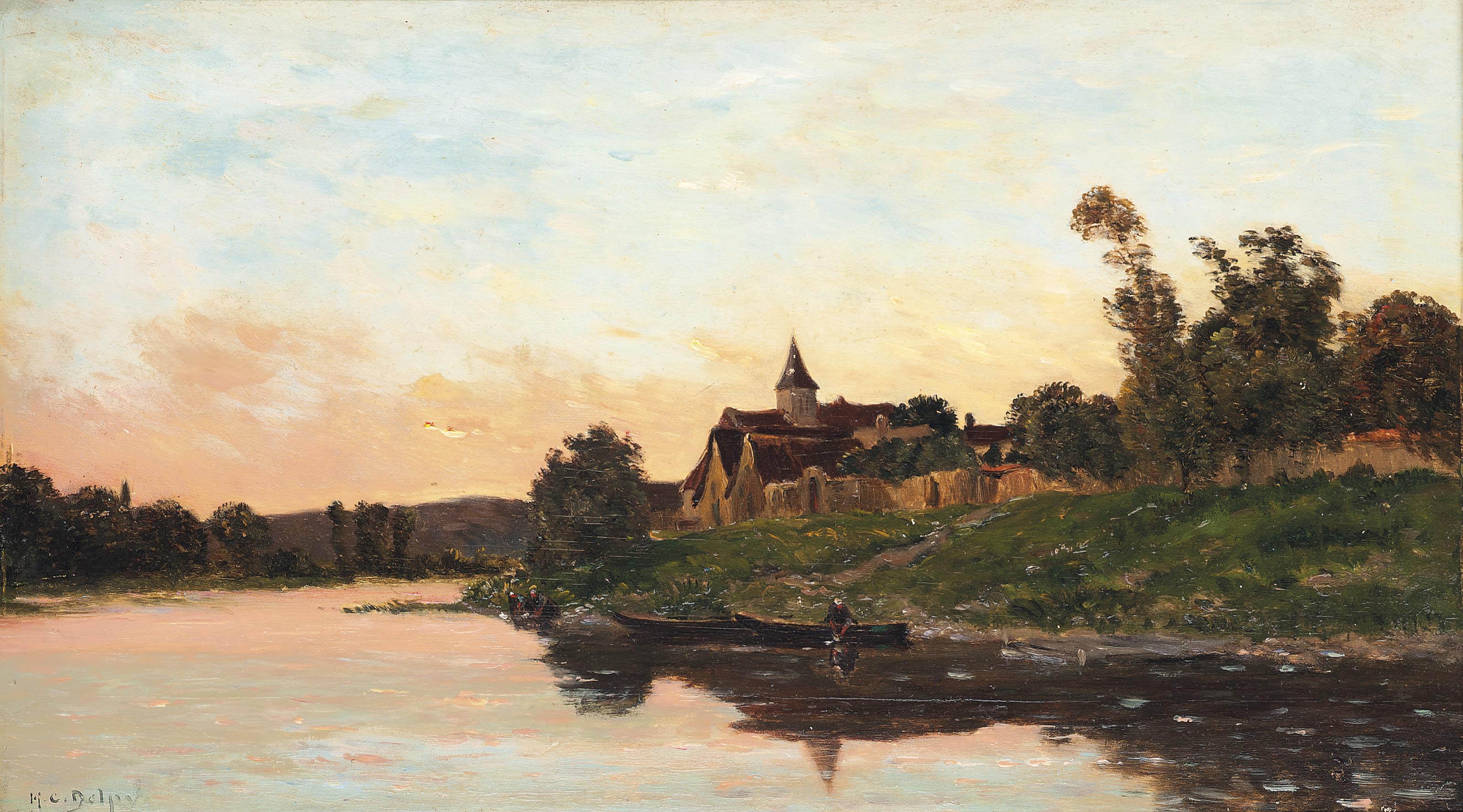 Hippolyte Camille Delpy - A Fisherman On A River At The End Of The Day
