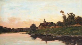 Hippolyte Camille Delpy - A Fisherman On A River At The End Of The Day