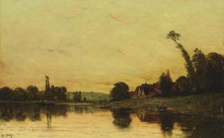 Hippolyte Camille Delpy - Soleil couchant à Portejoie